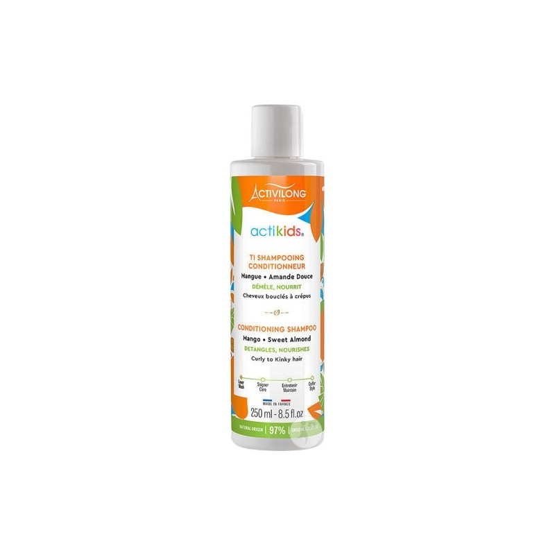 activilong actikids ti shampoing conditionneur mangue amande douce cheveux bouclés à crépus 250ml